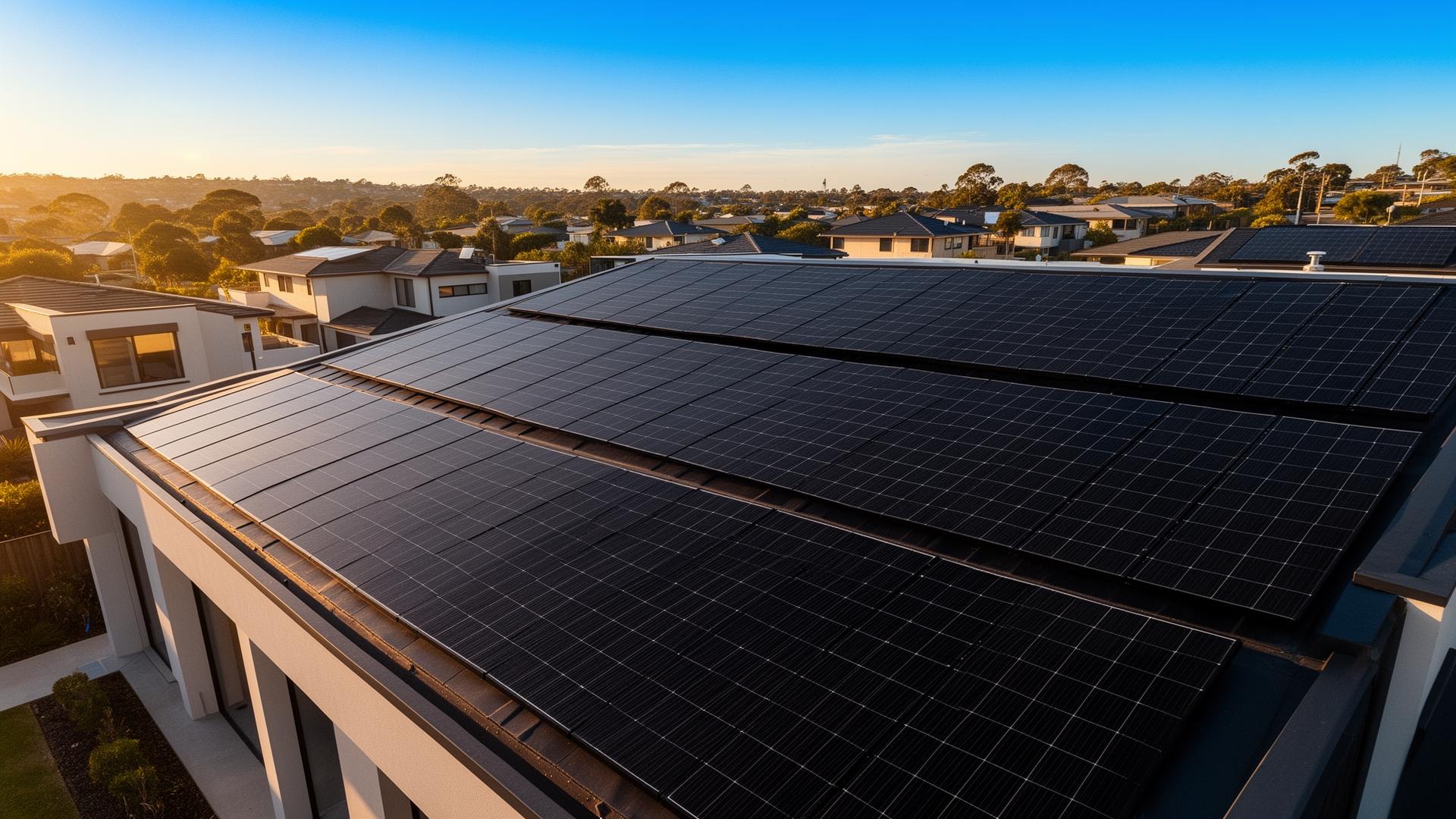 Painéis solares instalados em telhado residencial