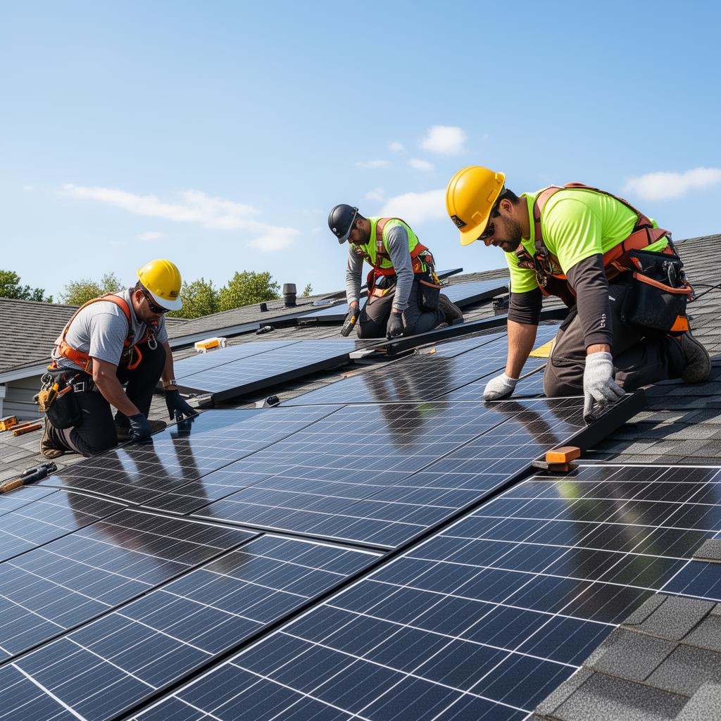 Equipe da Energy Sun instalando painéis solares